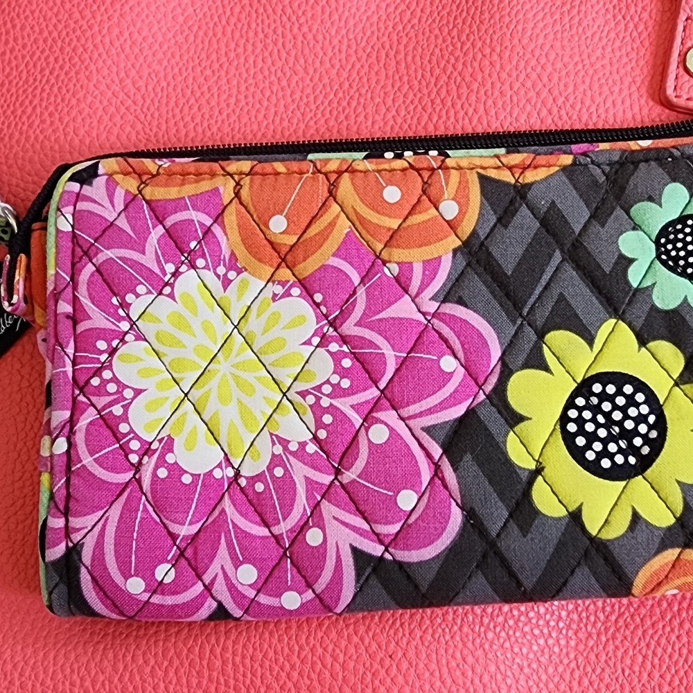 Vera Bradley Pink and Yellow Floral Quilted Wristlet